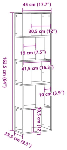 Regal za knjige s 5 razina boja hrasta 45x23 5x162 5 cm drveni - Smeđi hrast 1 45 cm Smeđi hrast