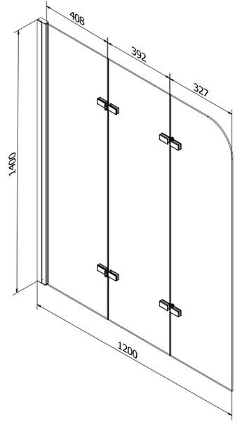 Mexen Vega pravokutna kada 150 x 70 cm s oblogom i trokrilnim paravanom 120 cm, prozirno, krom - 550115070X9012030100