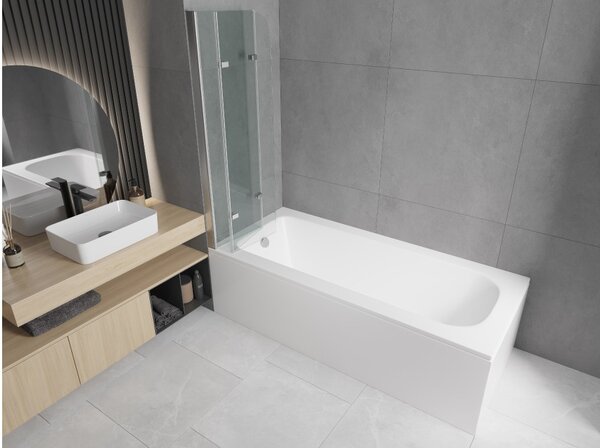 Mexen Vega pravokutna kada 150 x 70 cm s oblogom i trokrilnim paravanom 120 cm, prozirno, krom - 550115070X9012030100