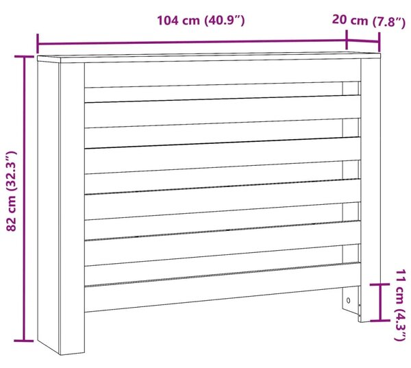 Maska za radijator - Pokrov za radijator bijeli 104 x 20 x 82 cm konstruirano drvo - Bijela 104 x 20 x 82 cm 1 vodoravne letvice