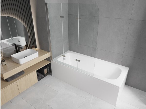 Mexen Vega pravokutna kada 150 x 70 cm s oblogom i trokrilnim paravanom 120 cm, prozirno, krom - 550115070X9012030100