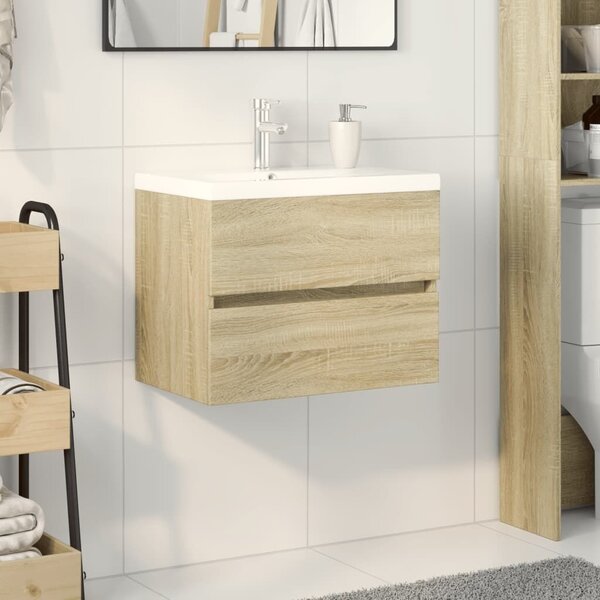 2-dijelni set kupaonskog namještaja od keramike i drva - sonoma hrast 60 x 38.5 x 45 cm 1 bez slavine i odvoda