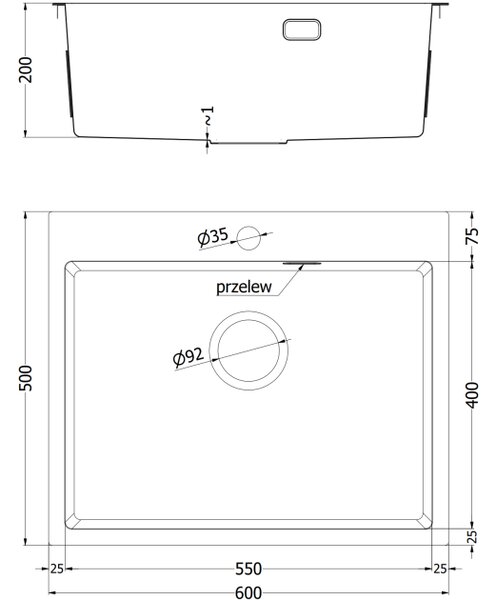 Mexen Solix čelični sudoper s 1 komorom 600 x 500 mm, inox - 6408601000-01