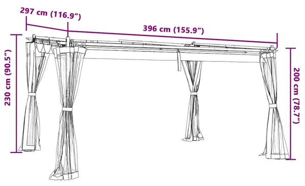 Sjenica s mrežastim zidovima 4 x 3 m krem čelična - Krema 4 x 3 m 1 s mrežicom