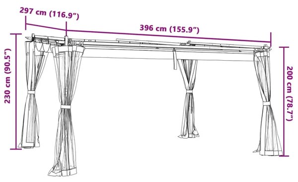 Sjenica s mrežastim smeđesiva 4 x 3 m krem čelična - Sivo-smeđa 4 x 3 m 1 s mrežicom