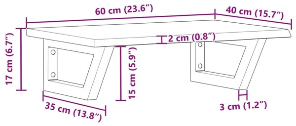 Zidna polica za Lavabo - Umivaonik od čelika i masivne hrastovine - Smeđa i crna 60 x 40 x 2 cm 1 Trapez