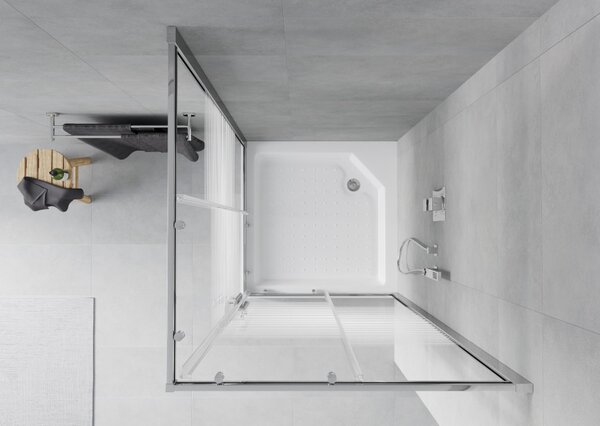 Mexen Rio kvadratna tuš kabina 90 x 90 cm, bijele pruge, krom + tuš kada, bijela - 860-090-090-01-20-4510