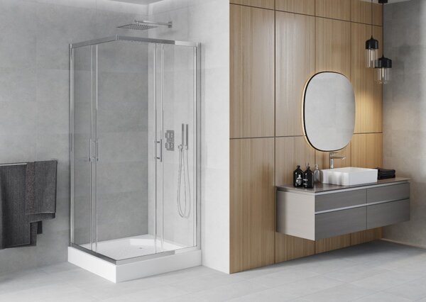 Mexen Rio kvadratna tuš kabina 90 x 90 cm, prozirna, krom + tuš kada, bijela - 860-090-090-01-00-4510