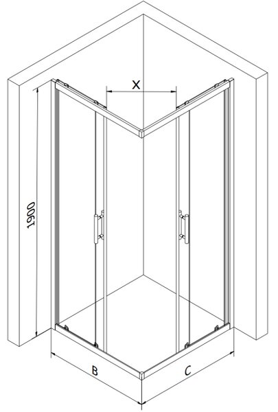 Mexen Rio kvadratna tuš kabina 80 x 80 cm, grafit, crna - 860-080-080-70-40