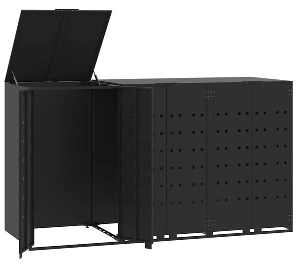 Spremište za 3 kante za otpad crno 207 x 79 x 117 cm čelično - Crna poklopac s plinskim podizanjem 3 1