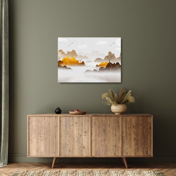 Staklena slika - Planine u magli (70x50 cm)