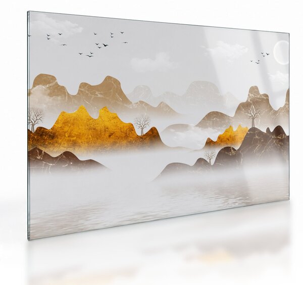 Staklena slika - Planine u magli (70x50 cm)