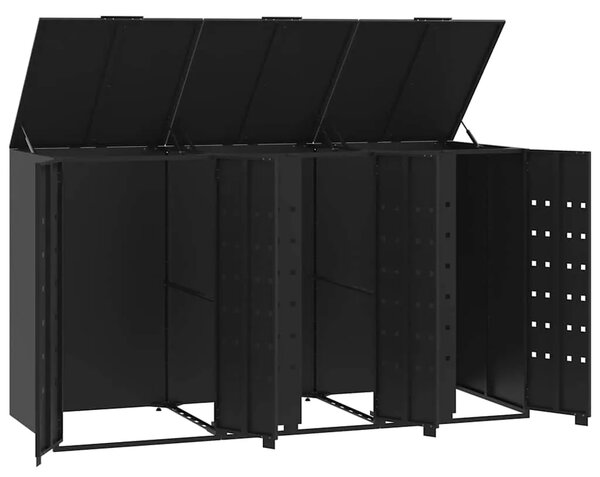 Spremište za 3 kante za otpad crno 207 x 79 x 117 cm čelično - Crna poklopac s plinskim podizanjem 3 1