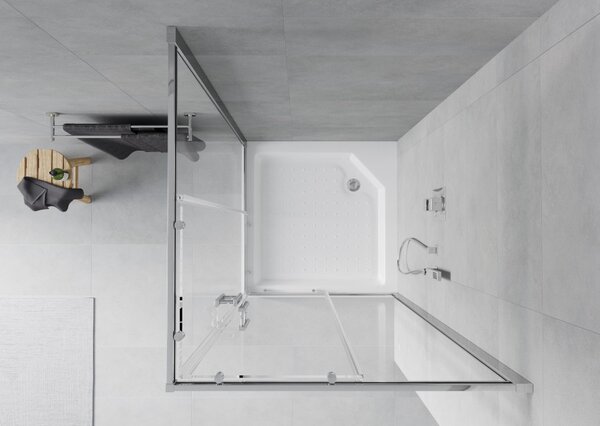 Mexen Rio kvadratna tuš kabina 90 x 90 cm, prozirna, krom + tuš kada, bijela - 860-090-090-01-00-4510