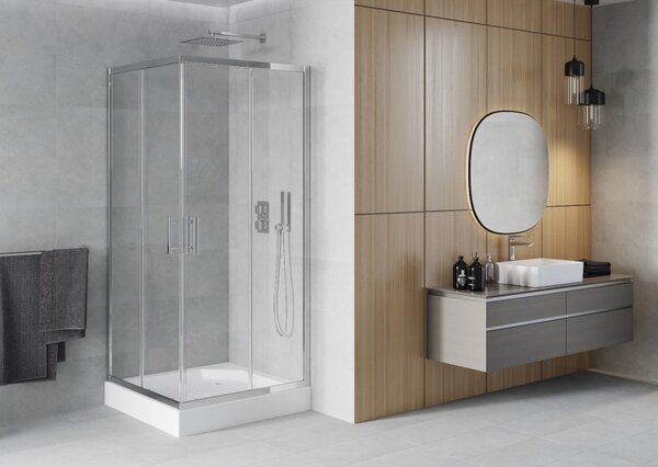 Mexen Rio kvadratna tuš kabina 90 x 90 cm, prozirna, krom + tuš kada, bijela - 860-090-090-01-00-4510