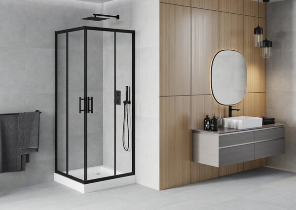 Mexen Rio četvrtasta tuš kabina 80 x 80 cm, prozirna, crna + tuš kada, bijela - 860-080-080-70-00-4510