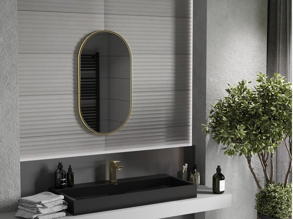 Mexen Loft ovalno kupaonsko ogledalo 80 x 45 cm, zlatni okvir - 9851-080-045-000-50