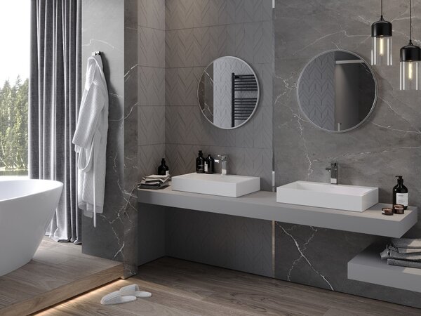 Mexen Loft okruglo kupaonsko ogledalo 60 cm, inox okvir - 9850-060-060-000-10