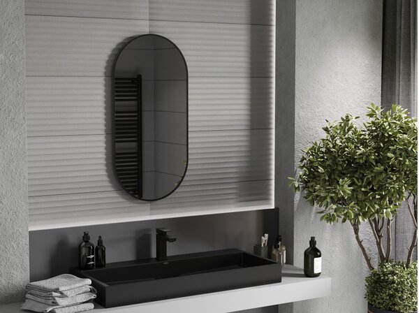 Mexen Loft ovalno kupaonsko ogledalo 90 x 45 cm, crni okvir - 9851-090-045-000-70