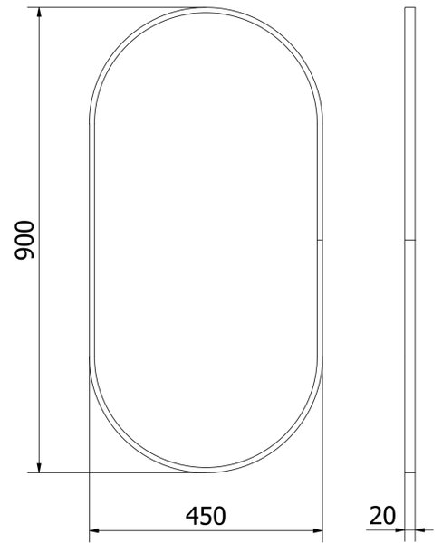 Mexen Loft ovalno kupaonsko ogledalo 90 x 45 cm, crni okvir - 9851-090-045-000-70