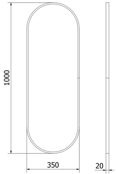 Mexen Loft ovalno ogledalo za kupaonicu 100 x 35 cm, crni okvir - 9851-100-035-000-70
