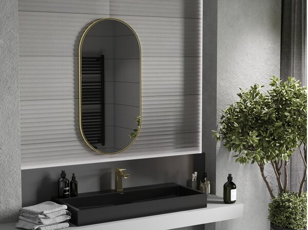 Mexen Loft ovalno kupatilsko ogledalo 100 x 50 cm, zlatni okvir - 9851-100-050-000-50