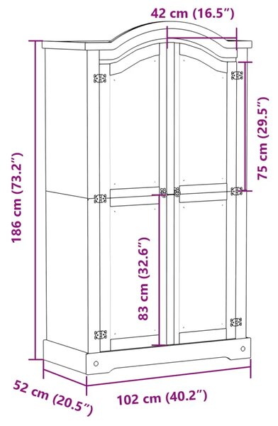 Ormar Corona 102 x 52 x 186 cm od masivne borovine - Bijela 1 1 Bijela