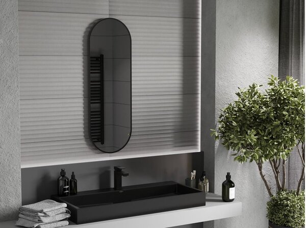 Mexen Loft ovalno ogledalo za kupaonicu 100 x 35 cm, crni okvir - 9851-100-035-000-70