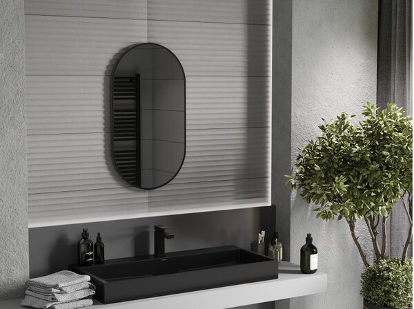 Mexen Loft ovalno kupaonsko ogledalo 80 x 45 cm, crni okvir - 9851-080-045-000-70