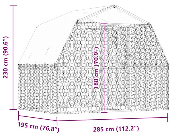 Kavez za pse s krovom i vratima srebrni od pocinčanog čelika - 285 x 195 x 230 cm 285 x 195 x 230 cm