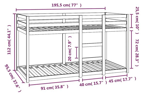 Krevet na kat 90 x 190 cm od masivne borovine - Prirodna 90 x 190 cm Prirodna 90 x 190 cm