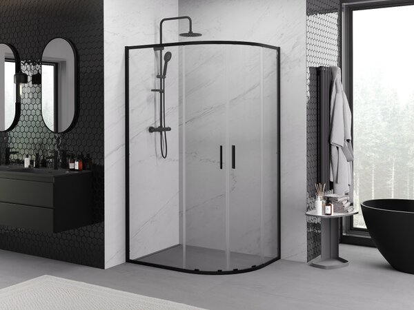 Mexen Exo polukružna asimetrična klizna tuš kabina 90 x 80 cm, prozirna, crna - 8132-090-080-70-00
