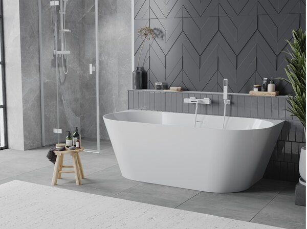 Mexen Oval Slim samostojeća zidna kada 170 x 80 cm, bijela, bijeli preljev - 52661708000-20