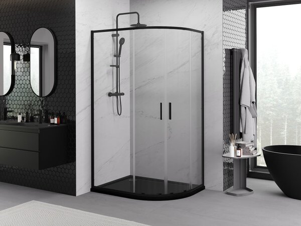 Mexen Exo polukružna asimetrična klizna tuš kabina 90 x 80 cm, prozirna, crna - 8132-090-080-70-00