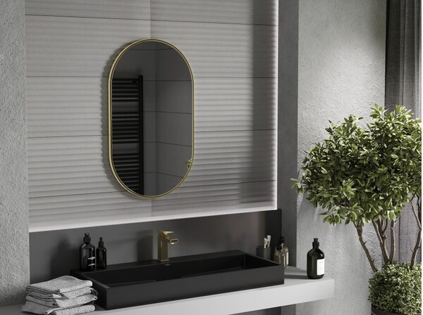Mexen Loft ovalno kupaonsko ogledalo 85 x 50 cm, zlatni okvir - 9851-085-050-000-50