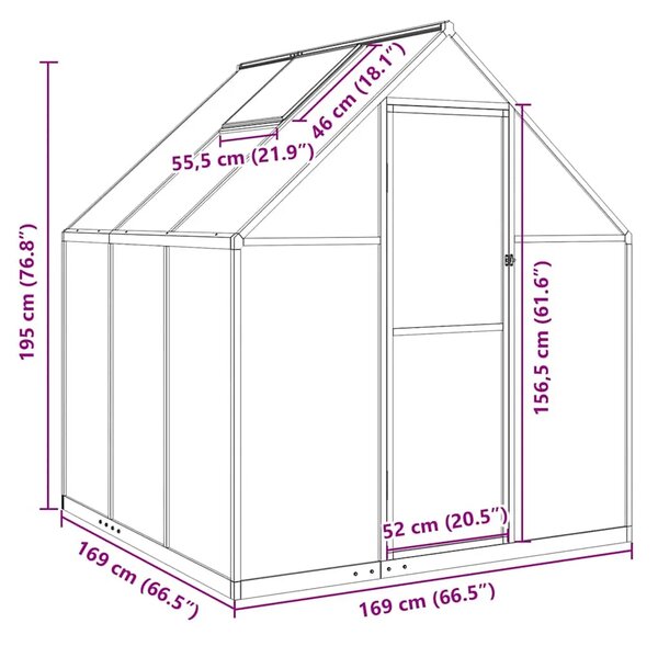 Staklenik s okvirom srebrni 169 x 169 x 195 cm aluminijski - Srebrno 169 x 169 x 195 cm 1 Srebrno
