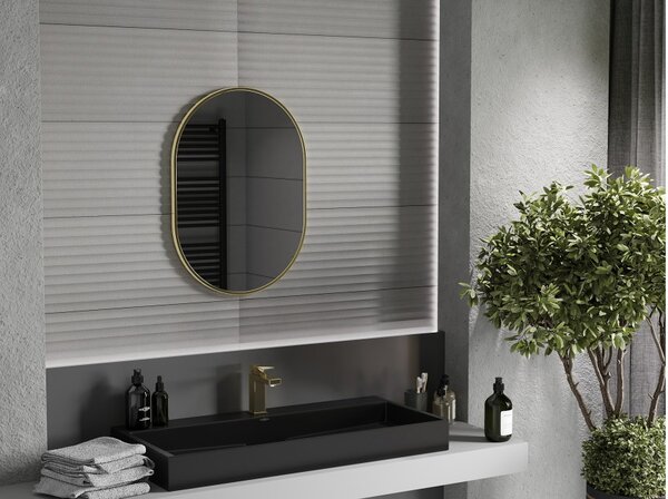 Mexen Loft ovalno ogledalo za kupaonicu 70 x 50 cm, zlatni okvir - 9851-070-050-000-50