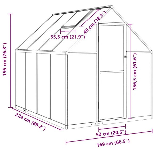 Staklenik s okvirom antracit 224 x 169 x 195 cm aluminijski - Antracit 224 x 169 x 195 cm 1 Antracit