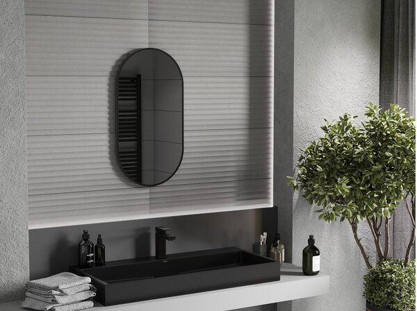 Mexen Loft ovalno kupaonsko ogledalo 75 x 40 cm, crni okvir - 9851-075-040-000-70