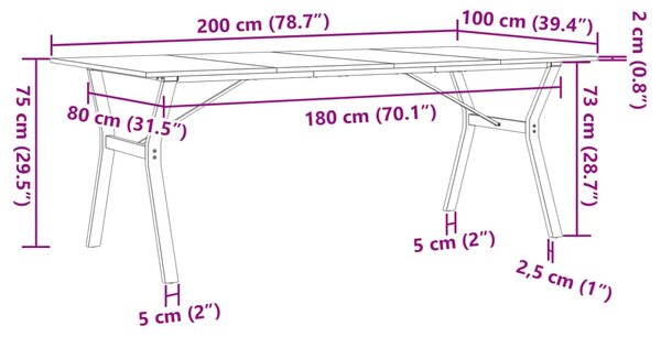 Blagovaonski stol Y-oblika 200x100x75 cm od borovine i čelik - 200 x 100 x 75 cm 1 Oblik slova Y y-okvir