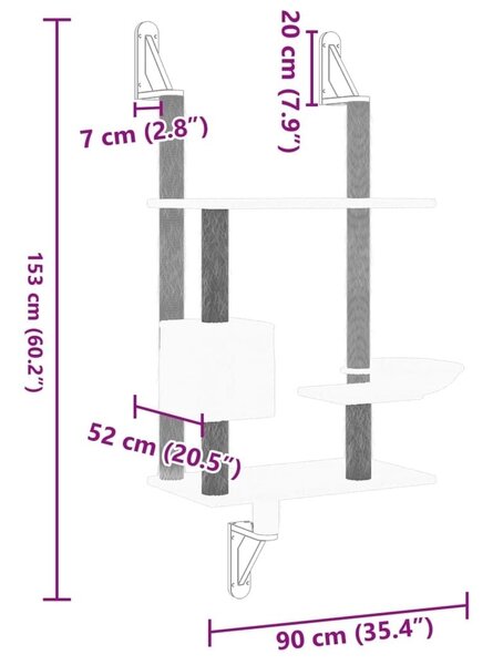 Zidna Penjalica za mačke - Kuća za mačke - Grebalica sa stupom za grebanje siva 153 cm - Svjetlosiva Svjetlosiva