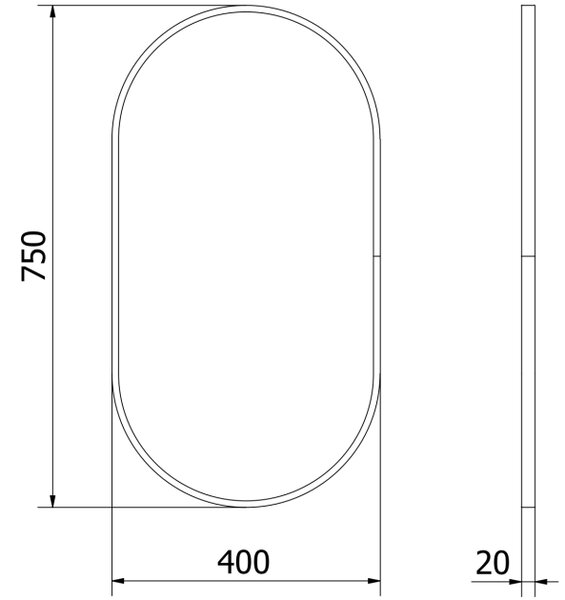 Mexen Loft ovalno kupaonsko ogledalo 75 x 40 cm, crni okvir - 9851-075-040-000-70