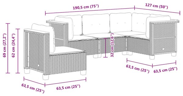5-dijelna vrtna garnitura od poliratana s jastucima crna - Crna Bez stola Puno tkanje 1
