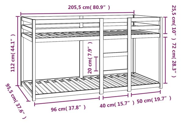 Krevet na kat 90 x 200 cm od masivne borovine - Prirodna 90 x 200 cm Prirodna 90 x 200 cm