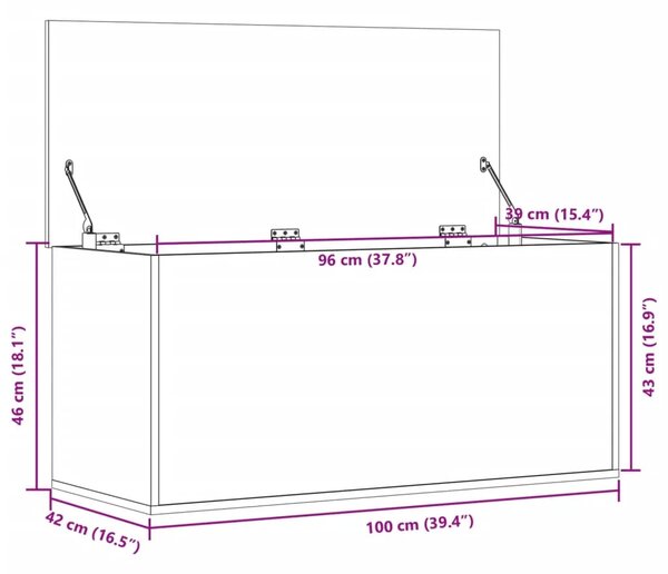 Kutija za pohranu bijela 100x42x46 cm od konstruiranog drva - Bijela 100 x 42 x 46 cm 1 Bijela