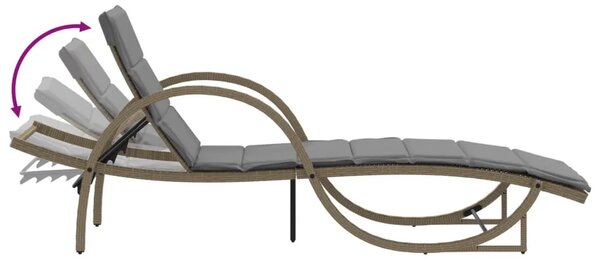 Ležaljka za sunčanje s jastukom bež 60x199x42 cm poliratan - Bež 1 Bež 1