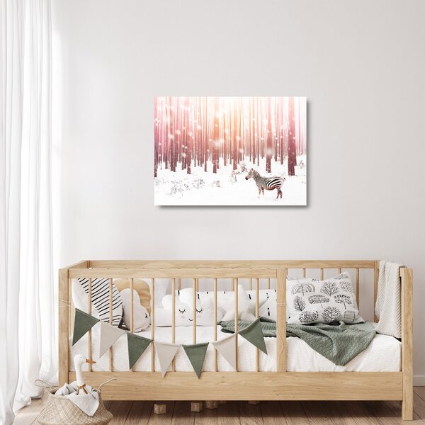 Staklena slika - Zebra u snježnoj šumi (70x50 cm)