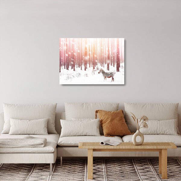 Staklena slika - Zebra u snježnoj šumi (70x50 cm)