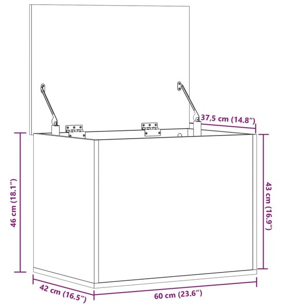 Kutija za pohranu boja hrasta 60x42x46 cm od konstruiranog drva - Sivi hrast sonoma 60 x 42 x 46 cm 1 Sivi hrast sonoma