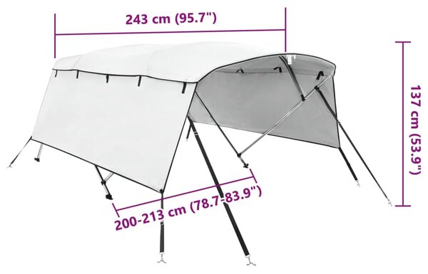 Tenda bimini s 4 luka i bočnim stijenkama 243x(200-213)x137 cm - Bijela 243 x (200-213) x 137 cm 1 bez mrežice
